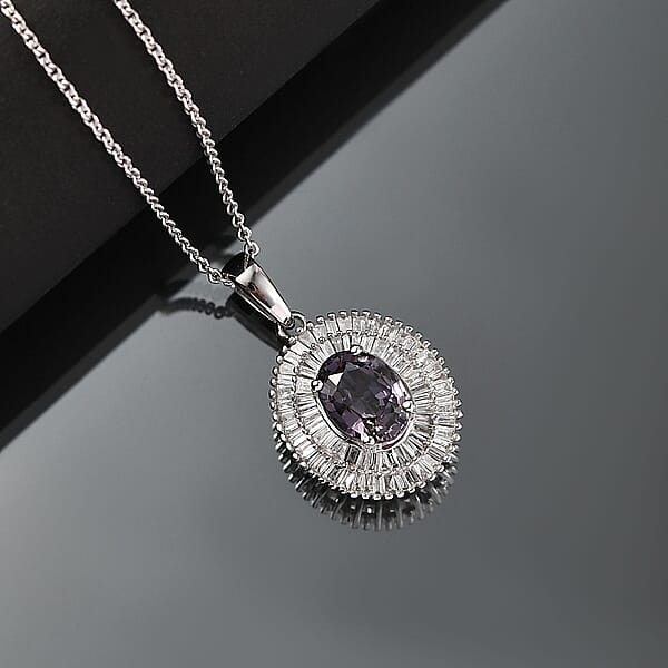 Shop Lc Luxoro Royal Lavender Spinel I2 Diamond 2.25 Ctw Classic Double Halo Pendant Necklace 20 Inches In 10K White Gold