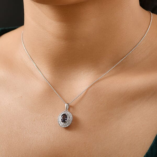 Shop Lc Luxoro Royal Lavender Spinel I2 Diamond 2.25 Ctw Classic Double Halo Pendant Necklace 20 Inches In 10K White Gold