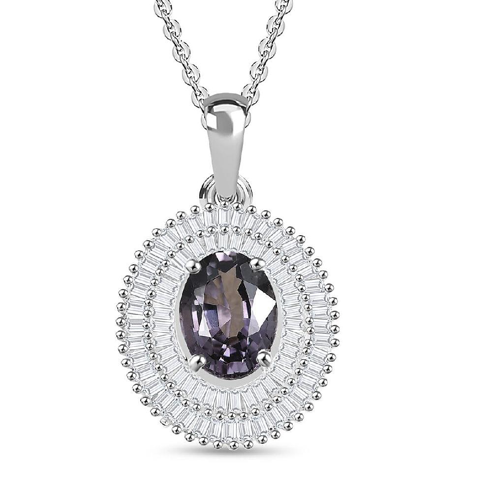 shop lc Luxoro Royal Lavender Spinel I2 Diamond 2.25 ctw Classic Double Halo Pendant Necklace 20 Inches in 10K White Gold
