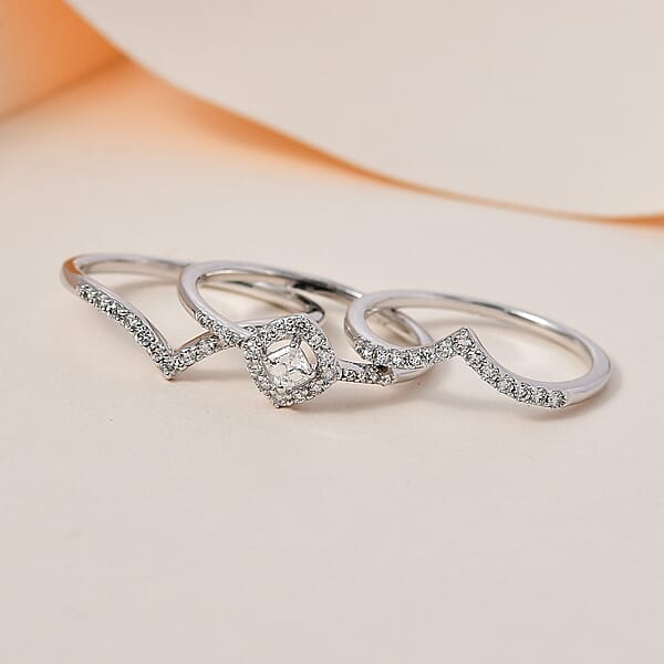 Shop Lc Luxoro SGL Certified 14K White Gold Diamond G-H I1 Set Of 3 Stackable Ring 0.50 Ctw