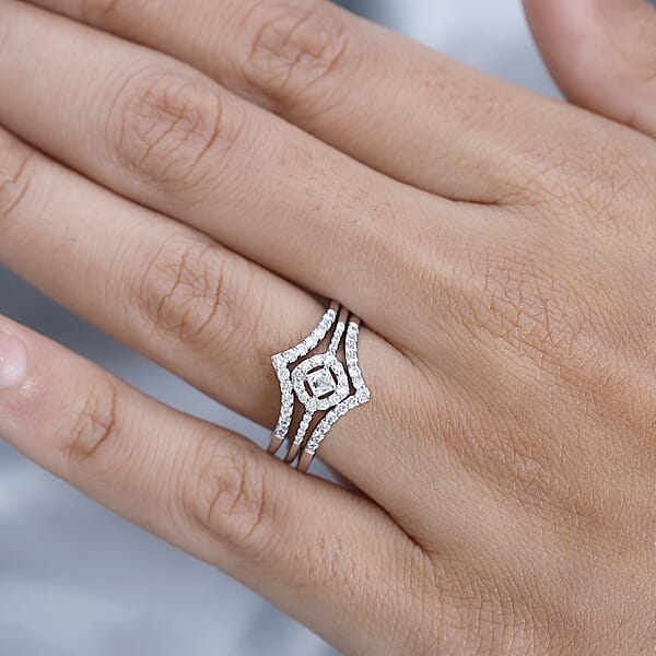 Shop Lc Luxoro SGL Certified 14K White Gold Diamond G-H I1 Set Of 3 Stackable Ring 0.50 Ctw