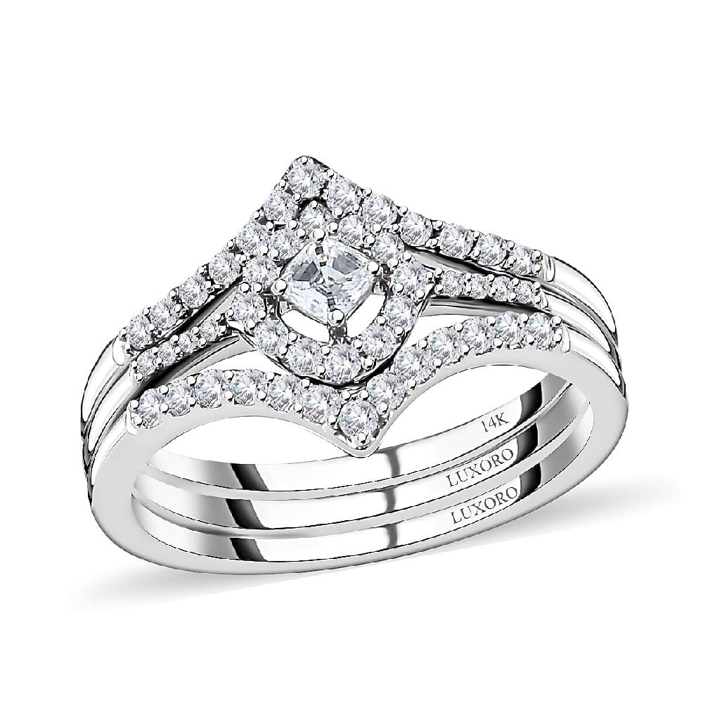 shop lc Luxoro SGL Certified 14K White Gold Diamond G-H I1 Set of 3 Stackable Ring 0.50 ctw