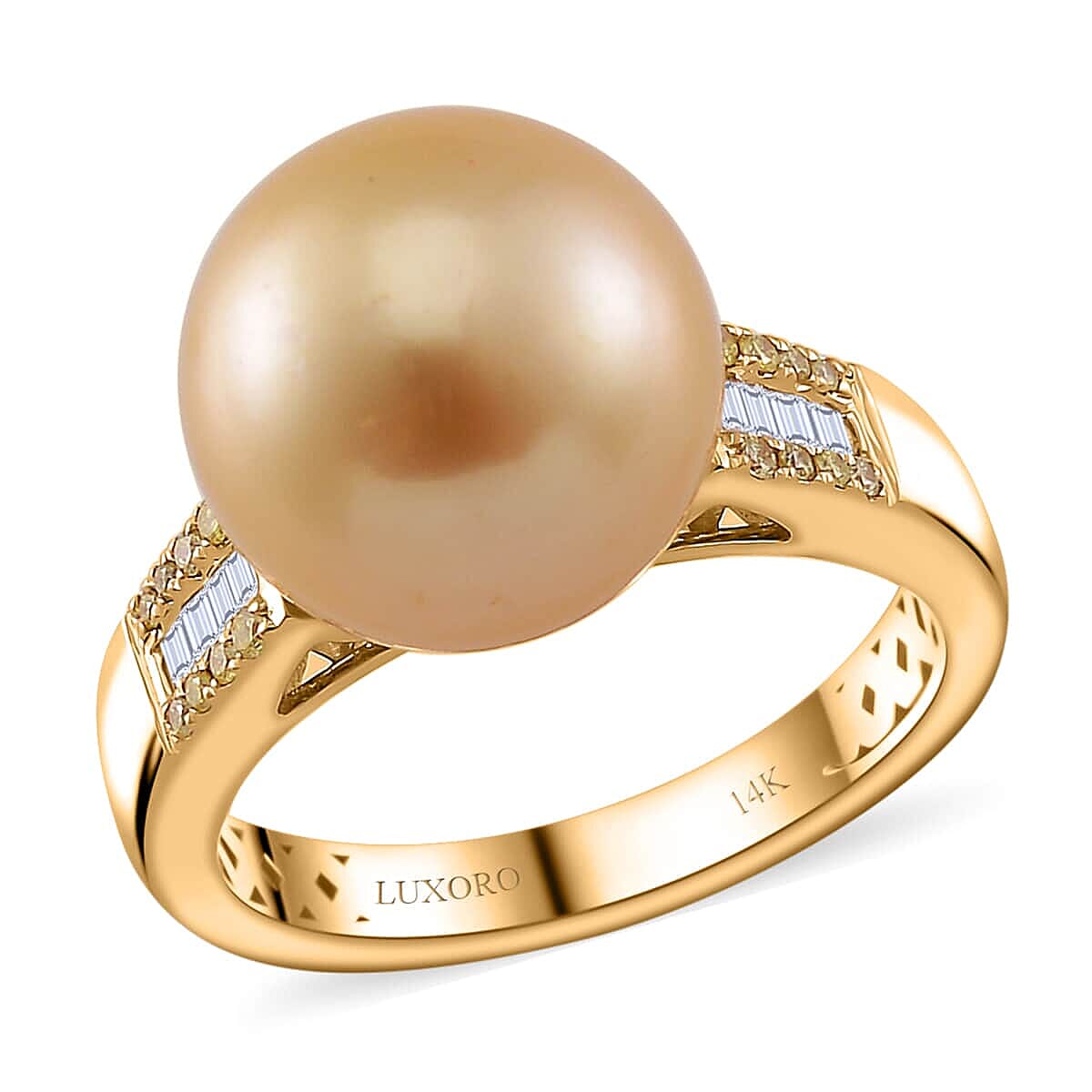 shop lc Luxoro South Sea Golden Cultured Pearl Natural Yellow and White Diamond 0.12 ctw Ring in 14K Yellow Gold