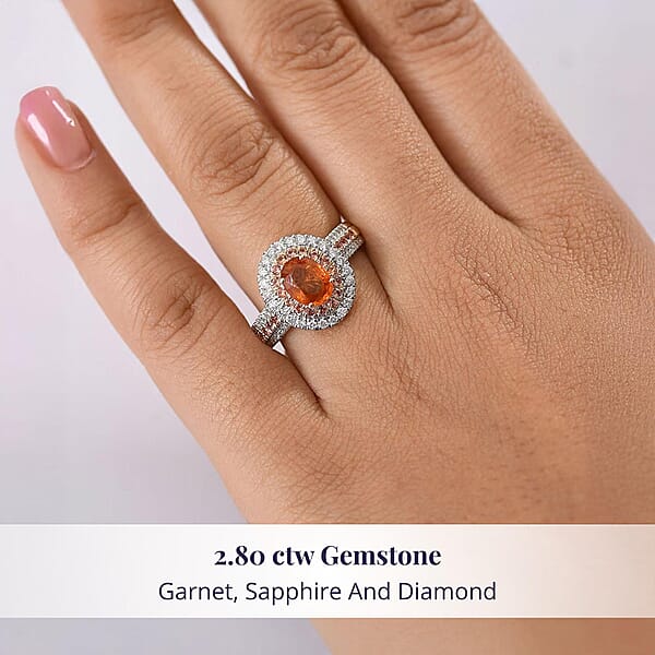 Shop Lc Luxoro Tanzanian Mandarin Garnet Padparadscha Sapphire Diamond Ring In 10K Yellow Gold 2.80 Ctw