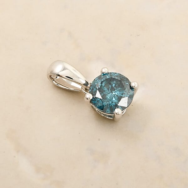 Shop Lc Luxoro Venice Blue Diamond (I1-I2) 1.00 Ctw Solitaire Pendant Without Chain In 10K White Gold