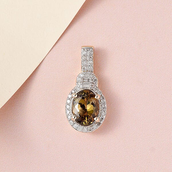 Shop Lc LuxoroPremium Golden Tanzanite And G-H I3 Diamond 2.25 Ctw Halo Pendant In 14K Yellow Gold
