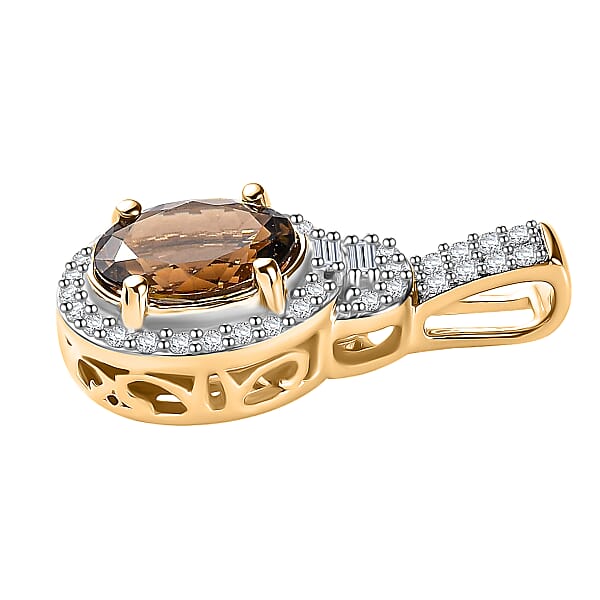Shop Lc LuxoroPremium Golden Tanzanite And G-H I3 Diamond 2.25 Ctw Halo Pendant In 14K Yellow Gold