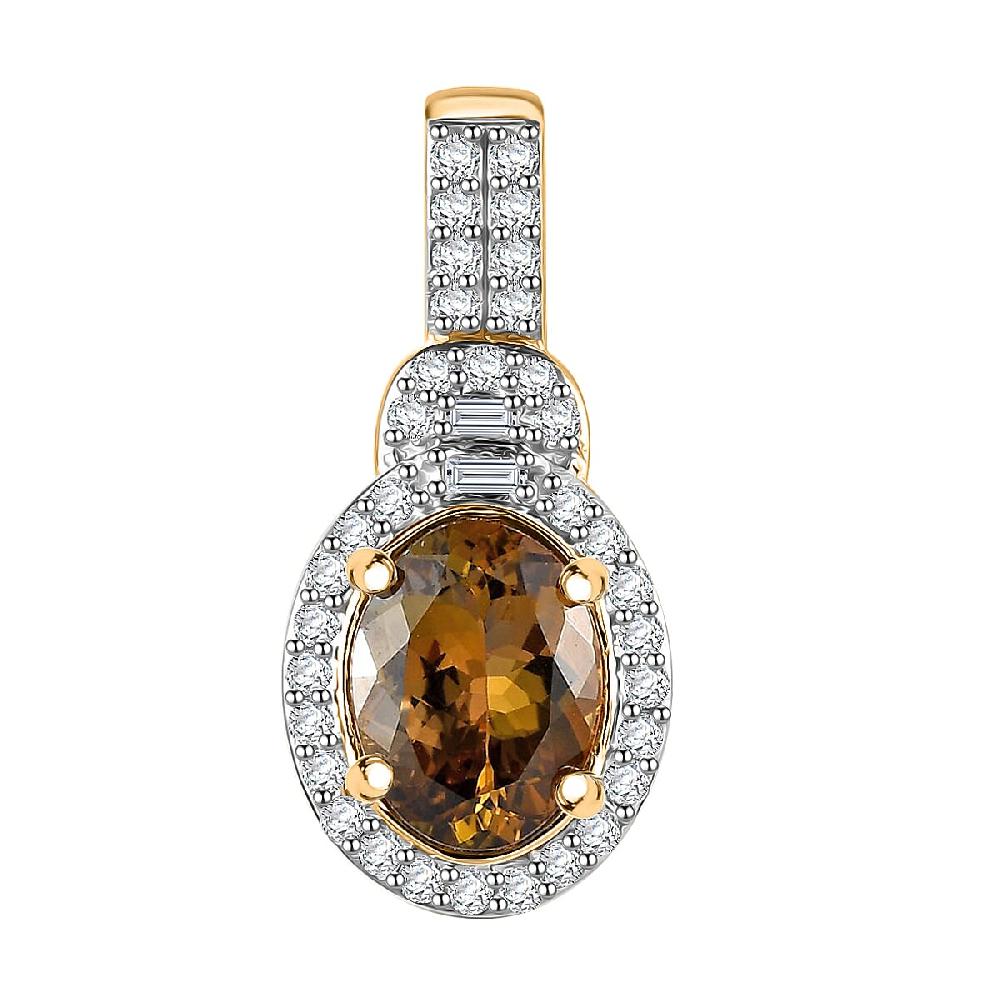 shop lc LuxoroPremium Golden Tanzanite and G-H I3 Diamond 2.25 ctw Halo Pendant in 14K Yellow Gold