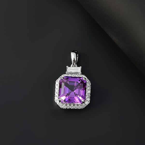 Shop Lc Luxuriant 10K White Gold AAA Lab Grown Purple Sapphire And E-F VS Lab Grown Diamond 6.98 Ctw Pendant Necklace (18 Inches)