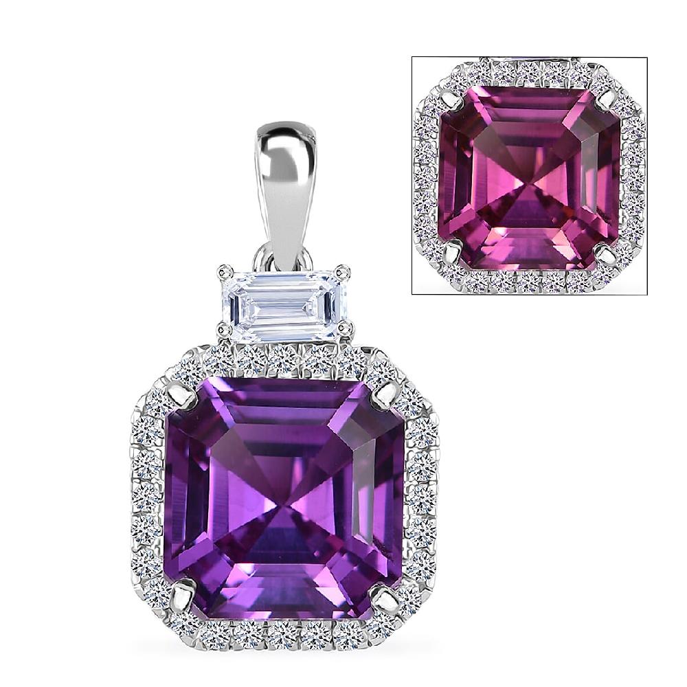 shop lc Luxuriant 10K White Gold AAA Lab Grown Purple Sapphire and E-F VS Lab Grown Diamond 6.98 ctw Pendant Necklace (18 Inches)