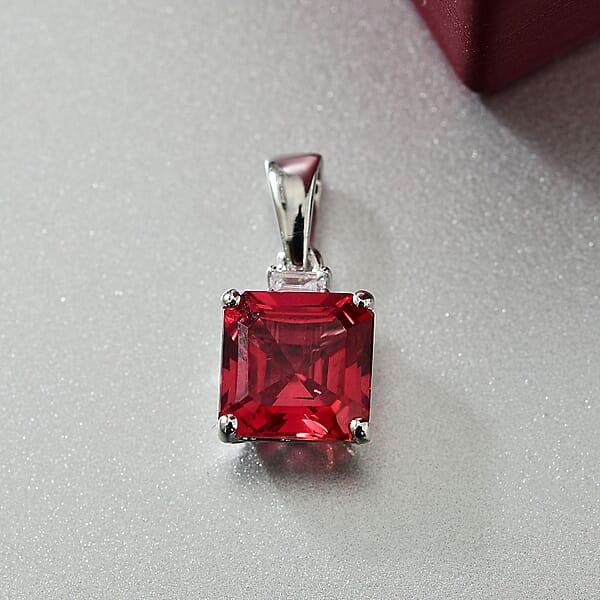 Shop Lc Luxuriant AAA Asscher Cut Lab Grown Padparadscha Sapphire And E-F VS Lab Grown Diamond 3.52 Ctw Pendant Necklace (18 Inches) In 10K White Gold