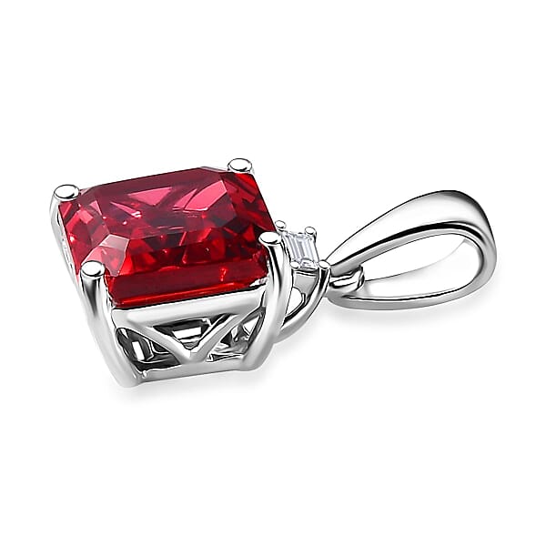 Shop Lc Luxuriant AAA Asscher Cut Lab Grown Padparadscha Sapphire And E-F VS Lab Grown Diamond 3.52 Ctw Pendant Necklace (18 Inches) In 10K White Gold