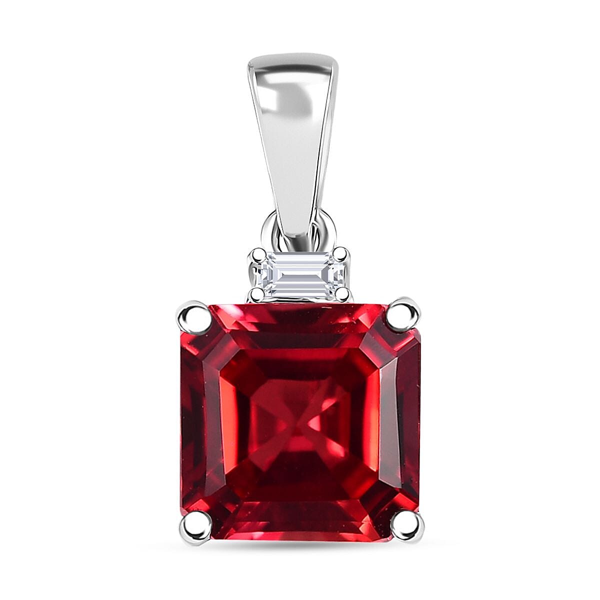 shop lc Luxuriant AAA Asscher Cut Lab Grown Padparadscha Sapphire and E-F VS Lab Grown Diamond 3.52 ctw Pendant Necklace (18 Inches) in 10K White Gold