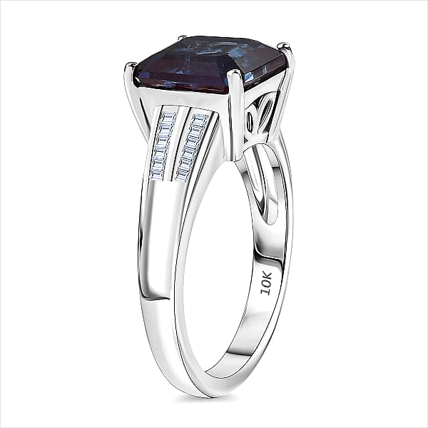 Shop Lc Luxuriant AAA Lab Grown Alexandrite And E-F VS Lab Grown Diamond 4.50 Ctw Twilight Regent Ring In 10K White Gold 4.3 Grams