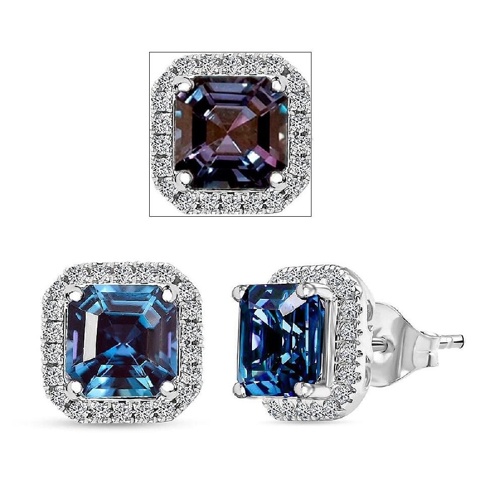 shop lc Luxuriant AAA Lab Grown Alexandrite and E-F VS Lab Grown Diamond 4.28 ctw Earrings in 10K White Gold