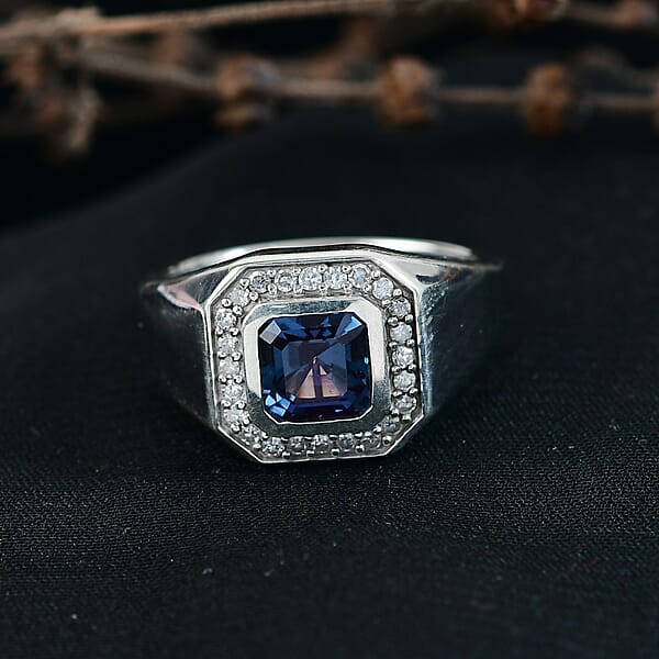 Shop Lc Luxuriant AAA Lab Grown Alexandrite And Lab Grown Diamond G-H SI 2.40 Ctw Eclipse Valor Men's Ring In Rhodium Over Sterling Silver