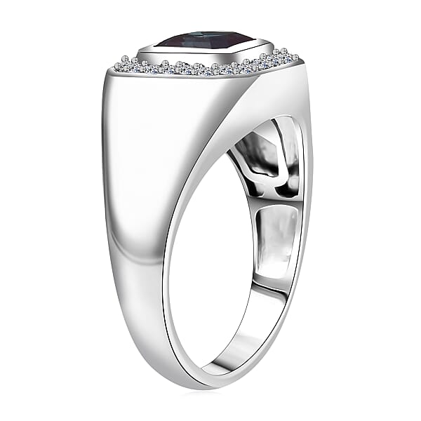 Shop Lc Luxuriant AAA Lab Grown Alexandrite And Lab Grown Diamond G-H SI 2.40 Ctw Eclipse Valor Men's Ring In Rhodium Over Sterling Silver