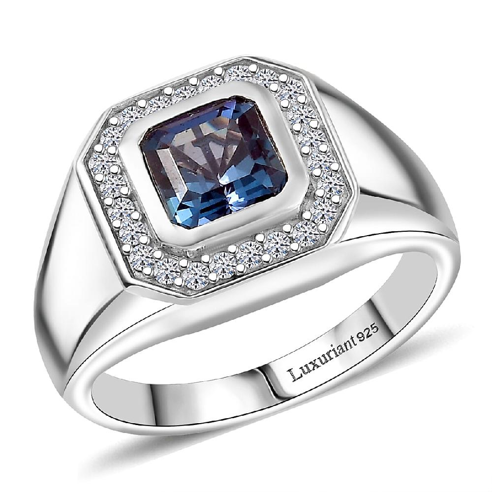 shop lc Luxuriant AAA Lab Grown Alexandrite and Lab Grown Diamond G-H SI 2.40 ctw Eclipse Valor Men's Ring in Rhodium Over Sterling Silver