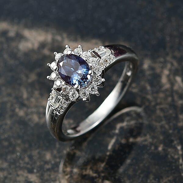 Shop Lc Luxuriant AAA Lab Grown Alexandrite And White Zircon 1.60 Ctw Midnight Whisper Ring In Rhodium Over Sterling Silver