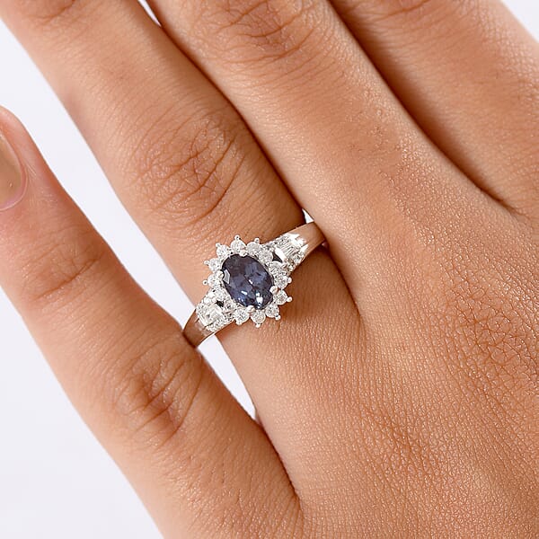 Shop Lc Luxuriant AAA Lab Grown Alexandrite And White Zircon 1.60 Ctw Midnight Whisper Ring In Rhodium Over Sterling Silver