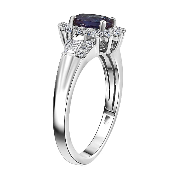 Shop Lc Luxuriant AAA Lab Grown Alexandrite And White Zircon 1.60 Ctw Midnight Whisper Ring In Rhodium Over Sterling Silver