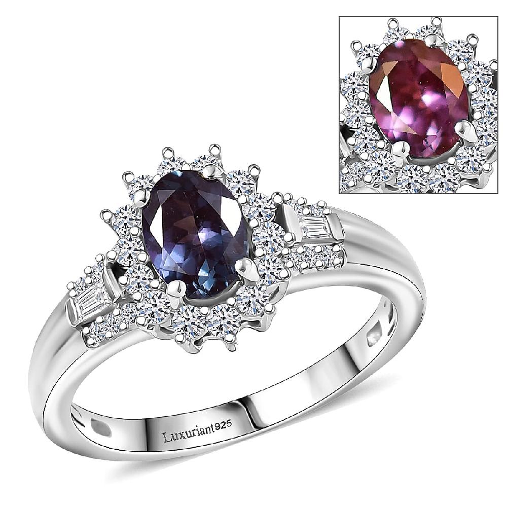 shop lc Luxuriant AAA Lab Grown Alexandrite and White Zircon 1.60 ctw Midnight Whisper Ring in Rhodium Over Sterling Silver