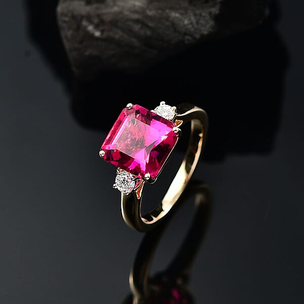 Shop Lc Luxuriant AAA Lab Grown Bixbite And Lab Grown Diamond E-F VS 3.25 Ctw Ring In 10K Yellow Gold