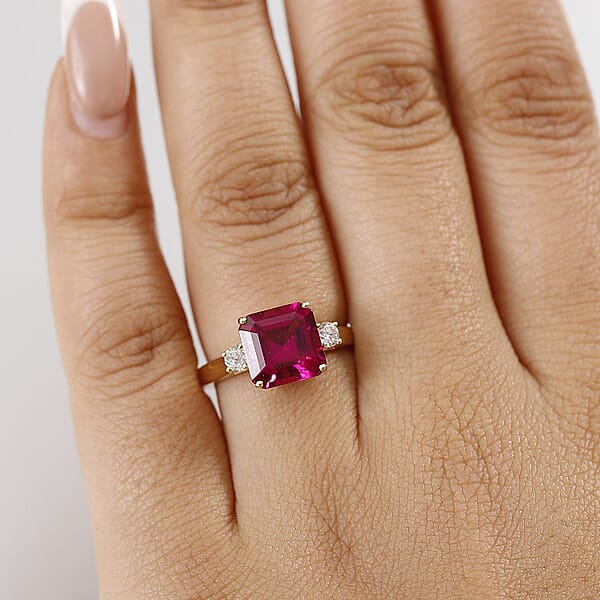 Shop Lc Luxuriant AAA Lab Grown Bixbite And Lab Grown Diamond E-F VS 3.25 Ctw Ring In 10K Yellow Gold
