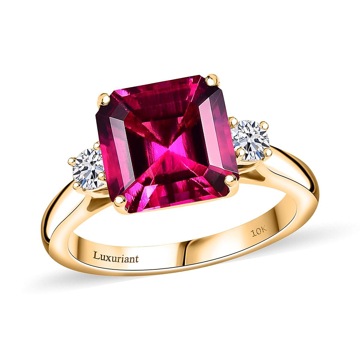 shop lc Luxuriant AAA Lab Grown Bixbite and Lab Grown Diamond E-F VS 3.25 ctw Ring in 10K Yellow Gold