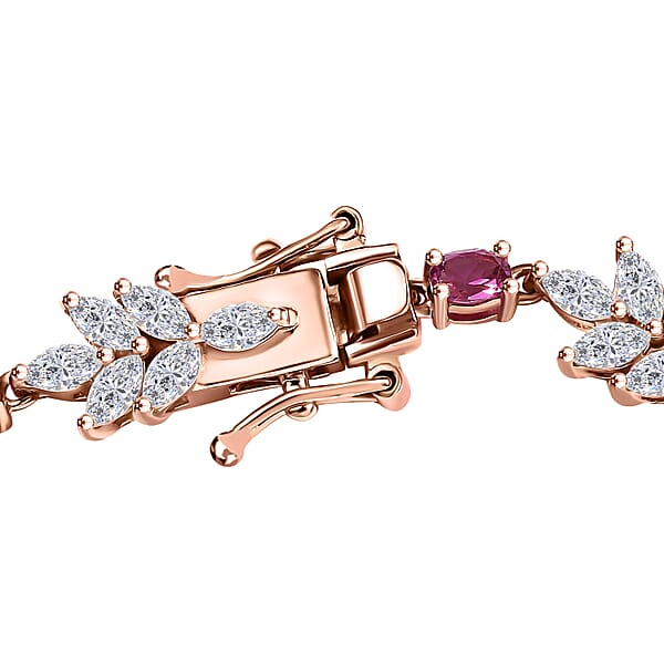 Shop Lc Luxuriant Bixbite (LG) And White Zircon 7.60 Ctw Floral Vine Bracelet In 18K Vermeil Rose Gold Over Sterling Silver (7.25 In)