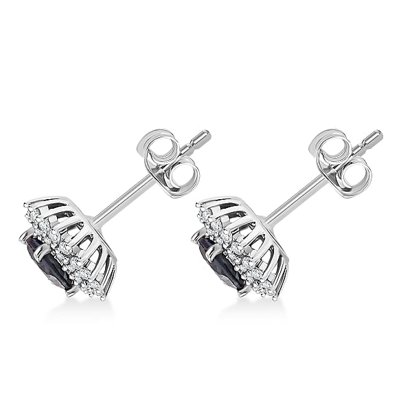 Shop Lc Luxuriant Lab Grown Alexandrite And White Zircon 2.20 Ctw Daybreak Halo Earrings In Rhodium Over Sterling Silver