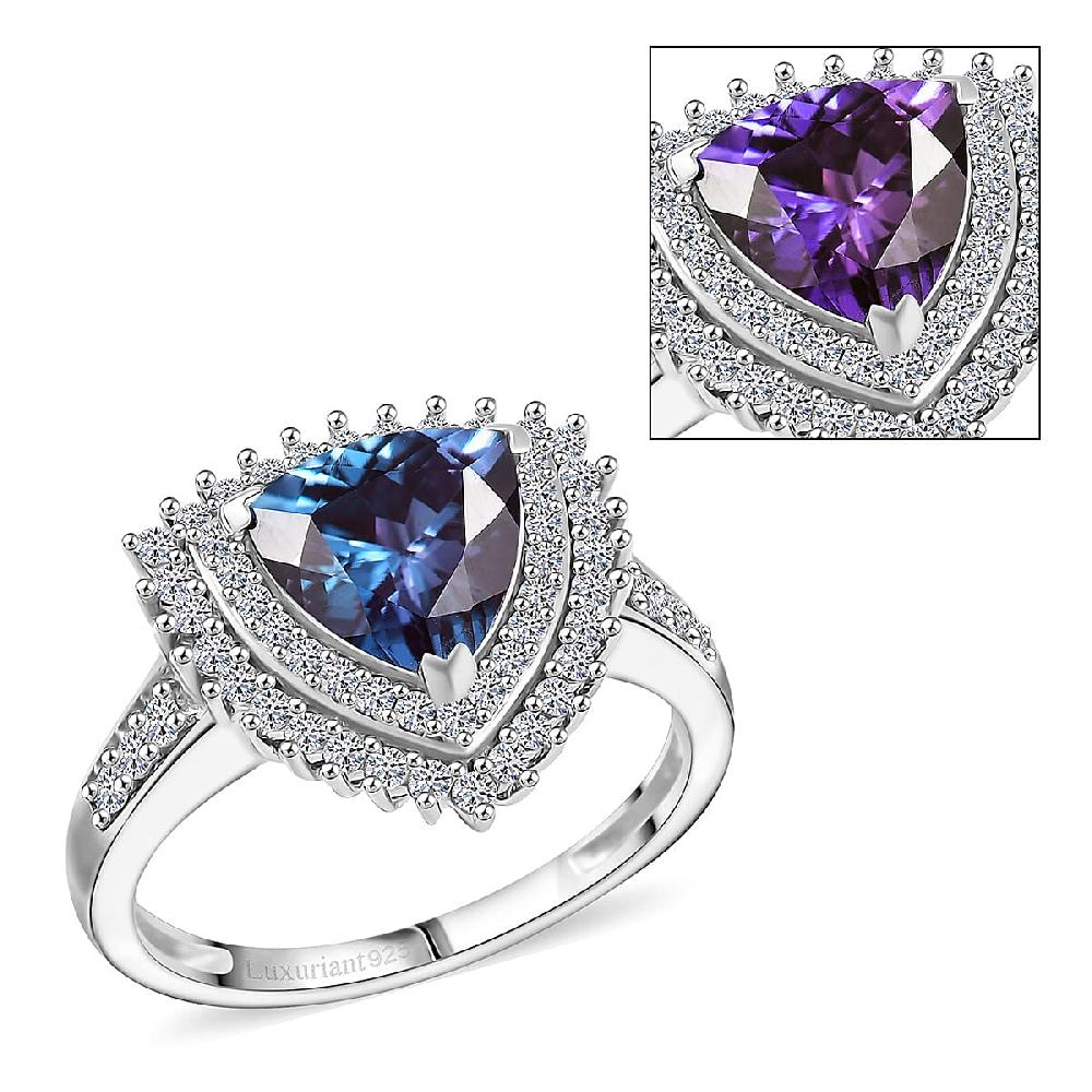 shop lc Luxuriant Lab Grown Alexandrite White Zircon Ring in Rhodium Over Sterling Silver 3.25 ctw