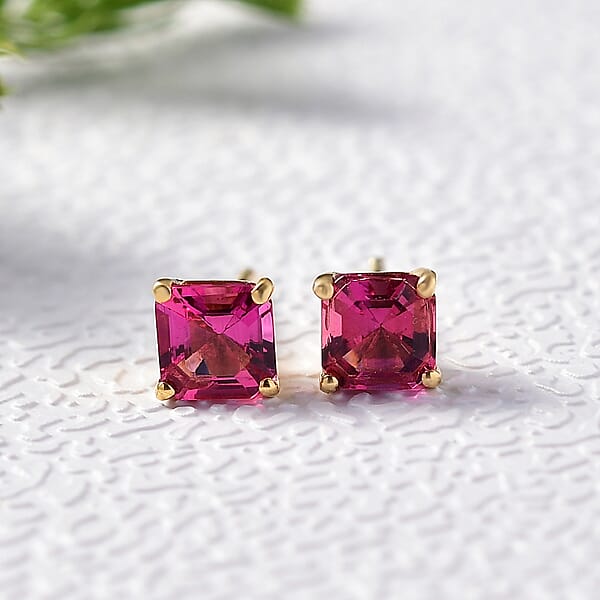 Shop Lc Luxuriant Lab Grown Bixbite 1.20 Ctw Earrings In 18K Vermeil Yellow Gold Over Sterling Silver