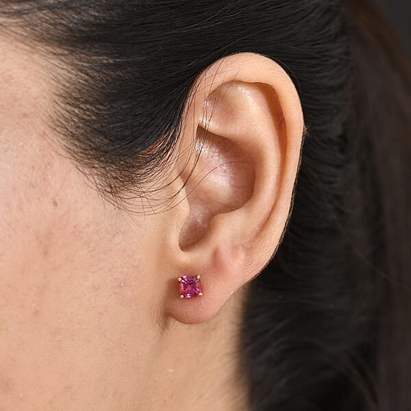 Shop Lc Luxuriant Lab Grown Bixbite 1.20 Ctw Earrings In 18K Vermeil Yellow Gold Over Sterling Silver