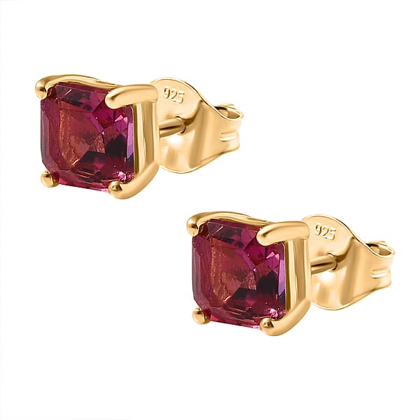 Shop Lc Luxuriant Lab Grown Bixbite 1.20 Ctw Earrings In 18K Vermeil Yellow Gold Over Sterling Silver