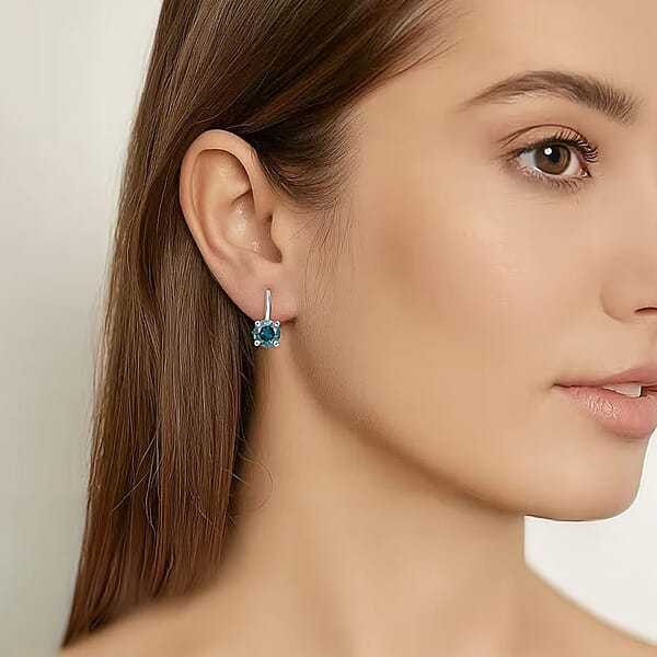 Shop Lc Luxuriant Lab Grown Blue Diamond (IR) 2.00 Ctw Earrings In 14K White Gold