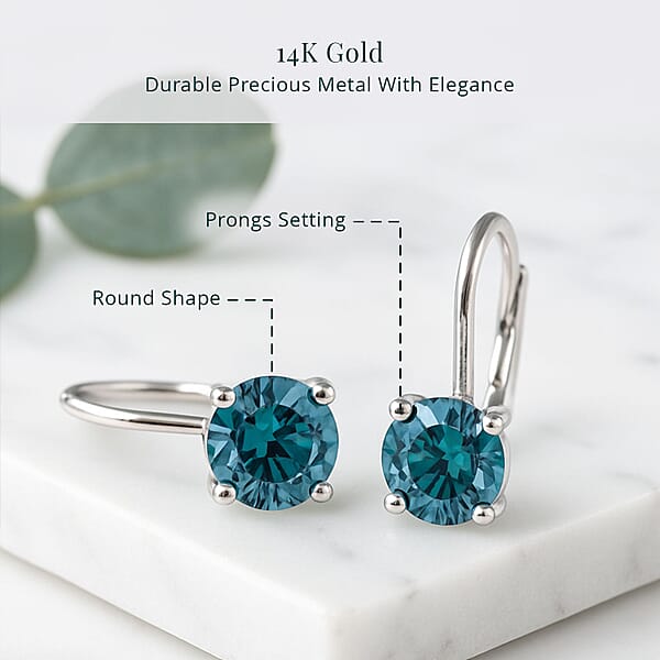 Shop Lc Luxuriant Lab Grown Blue Diamond (IR) 2.00 Ctw Earrings In 14K White Gold