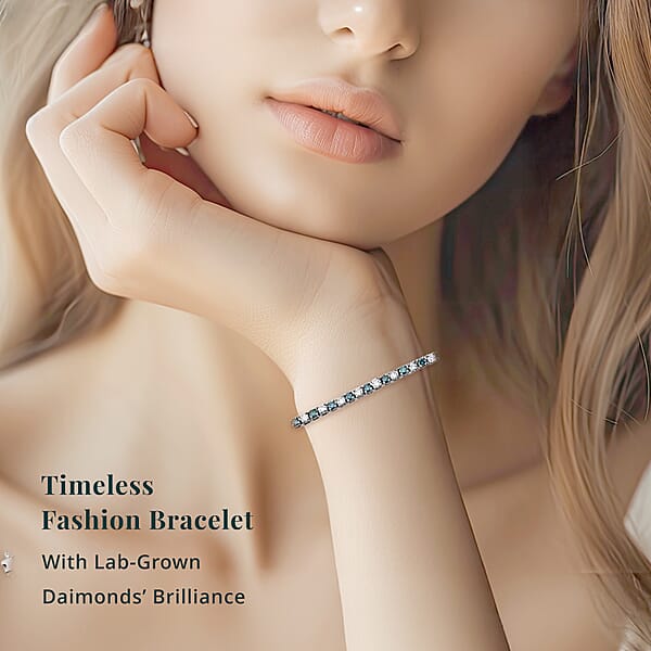 Shop Lc Luxuriant Lab Grown Blue Diamond (IR) And Lab Grown White Diamond SI 3.00 Ctw Midnight Ice Bracelet In Rhodium Over Sterling Silver (6.50 In)