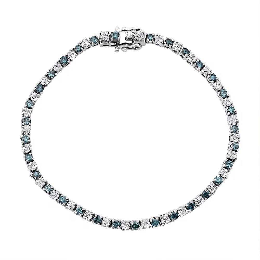 shop lc Luxuriant Lab Grown Blue Diamond (IR) and Lab Grown White Diamond SI 3.00 ctw Midnight Ice Bracelet in Rhodium Over Sterling Silver (6.50 In)