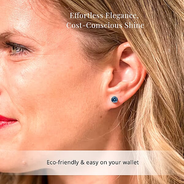 Shop Lc Luxuriant Lab Grown Blue Diamond (IR) (SI) 1.40 Ctw Stud Earrings In Platinum Over Sterling Silver