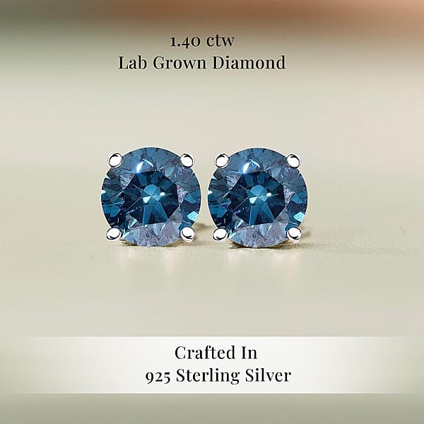 Shop Lc Luxuriant Lab Grown Blue Diamond (IR) (SI) 1.40 Ctw Stud Earrings In Platinum Over Sterling Silver