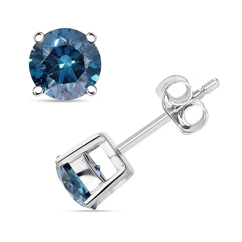 shop lc Luxuriant Lab Grown Blue Diamond (IR) (SI) 1.40 ctw Stud Earrings in Platinum Over Sterling Silver