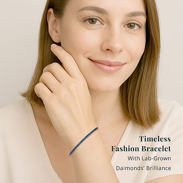 Shop Lc Luxuriant Lab Grown Blue Diamond (IR) SI 3.00 Ctw Frozen Grace Bracelet In Rhodium Over Sterling Silver (6.50 In)