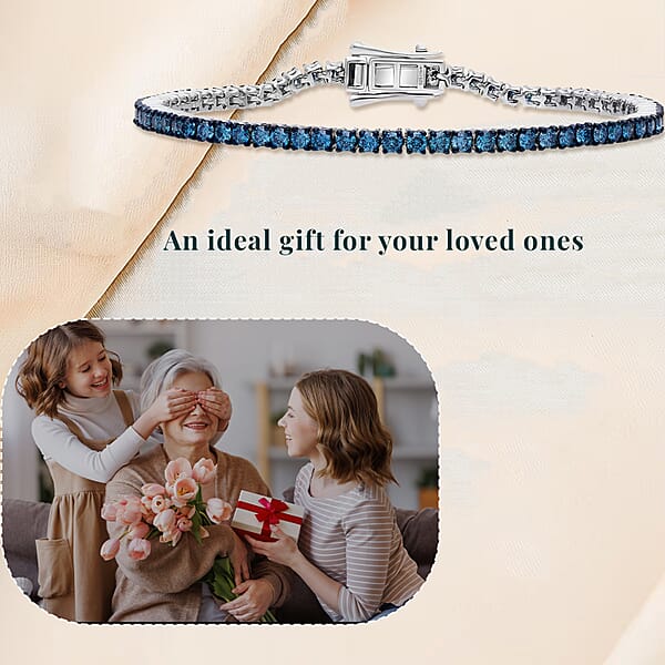Shop Lc Luxuriant Lab Grown Blue Diamond (IR) SI 3.00 Ctw Frozen Grace Bracelet In Rhodium Over Sterling Silver (6.50 In)