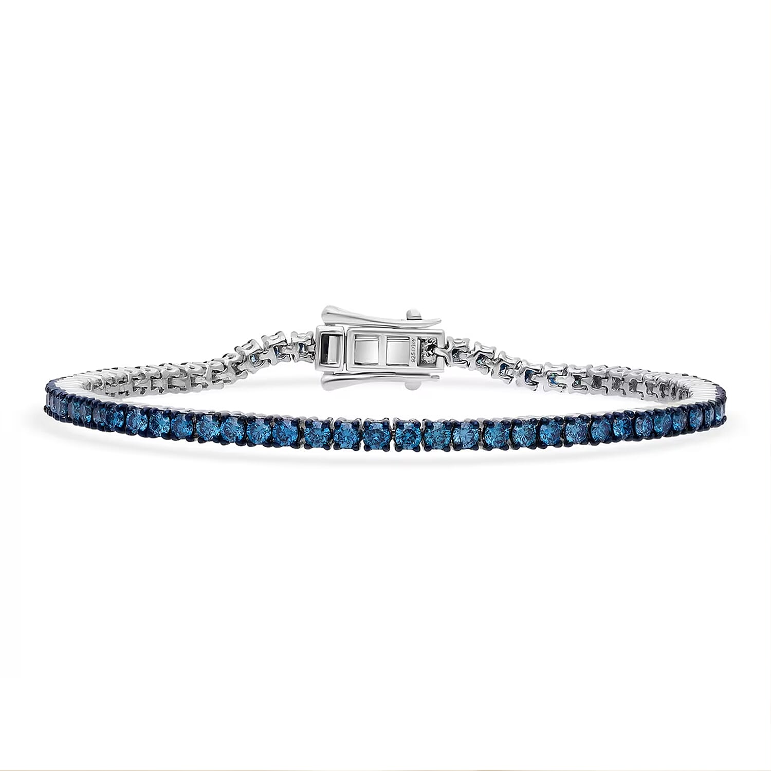 shop lc Luxuriant Lab Grown Blue Diamond (IR) SI 3.00 ctw Frozen Grace Bracelet in Rhodium Over Sterling Silver (6.50 In)