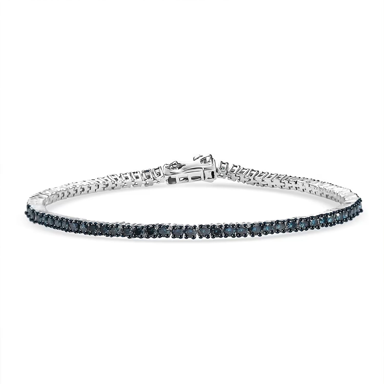shop lc Luxuriant Lab Grown Blue Diamond (IR) SI 3.50 ctw Starry Night Bracelet in Rhodium Over Sterling Silver (8.00 In)