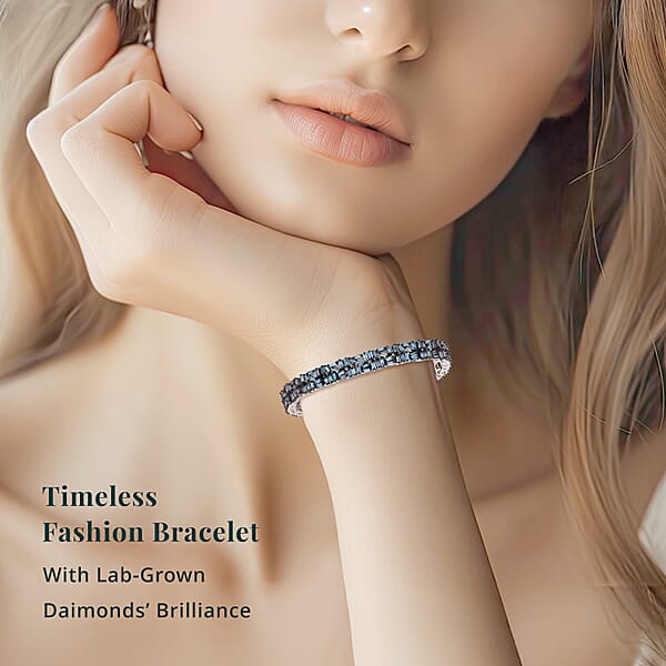 Shop Lc Luxuriant Lab Grown Blue Diamond (IR) SI 5.00 Ctw Art Deco Bracelet In Rhodium Over Sterling Silver (6.50 In)