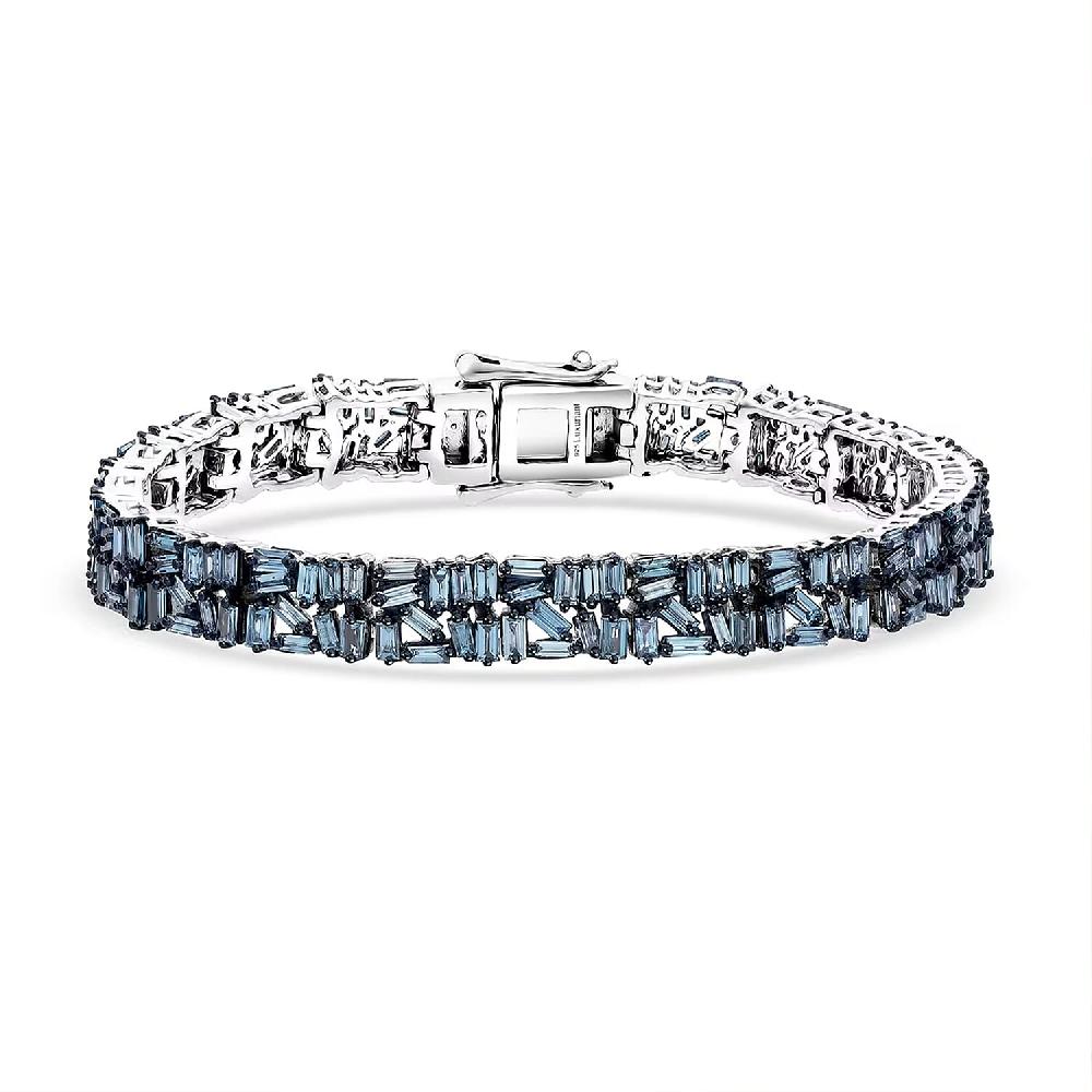 shop lc Luxuriant Lab Grown Blue Diamond (IR) SI 5.00 ctw Art Deco Bracelet in Rhodium Over Sterling Silver (6.50 In)