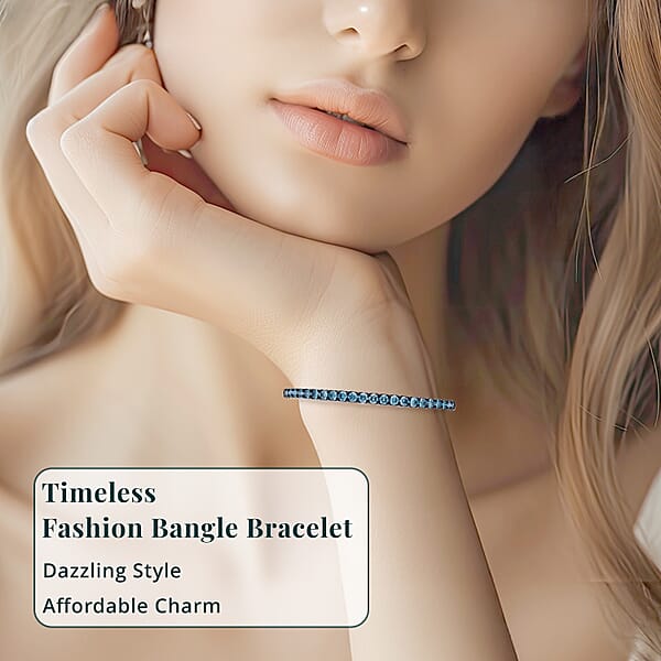 Shop Lc Luxuriant Lab Grown Blue Diamond (IR) (SI) 5.00 Ctw Bangle Bracelet In Rhodium Over Sterling Silver (7.25 In)