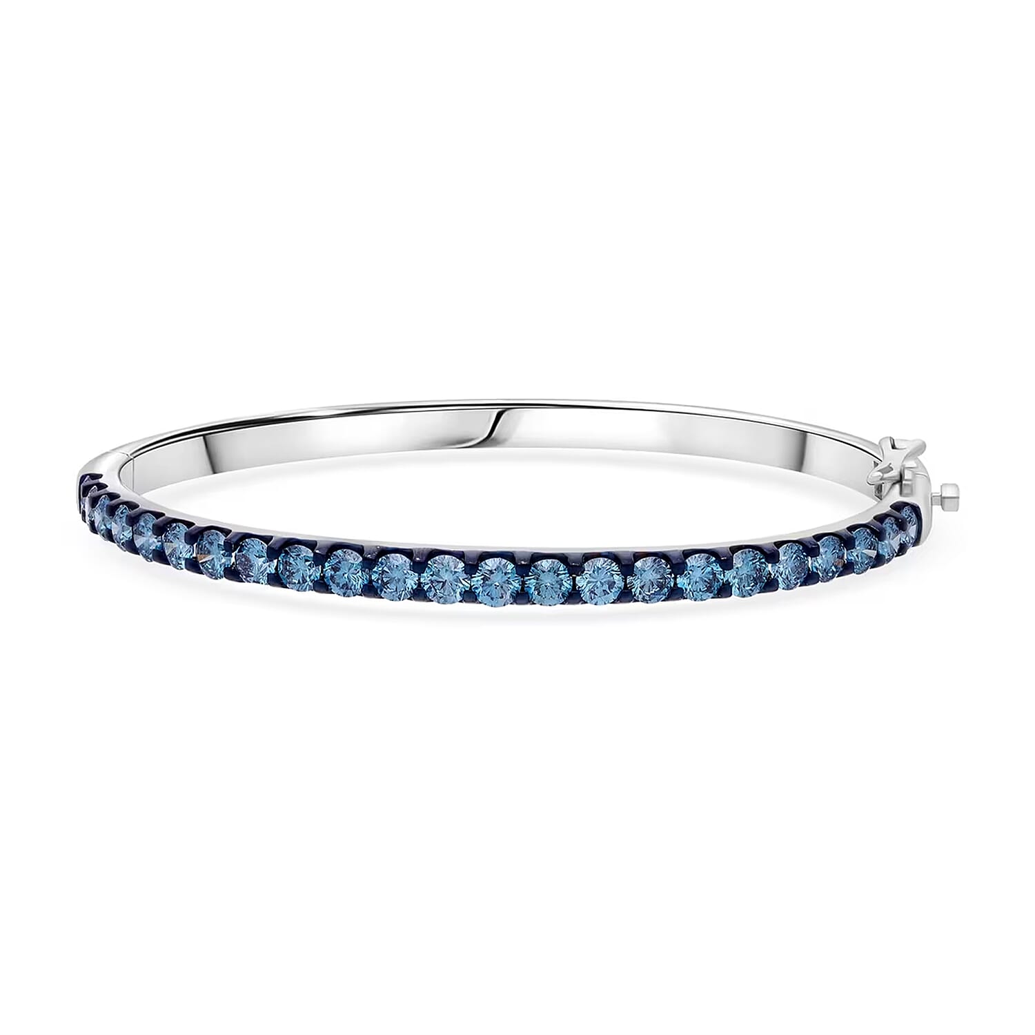 shop lc Luxuriant Lab Grown Blue Diamond (IR) (SI) 5.00 ctw Bangle Bracelet in Rhodium Over Sterling Silver (7.25 In)